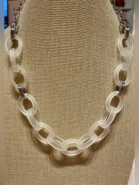 R.J. Graziano Frosted White Link Chain Necklace - Modern Women Jewelry